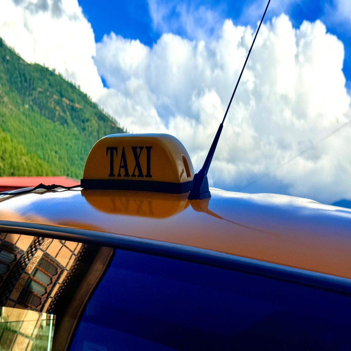 Close-up of a taxi’s rooftop logo